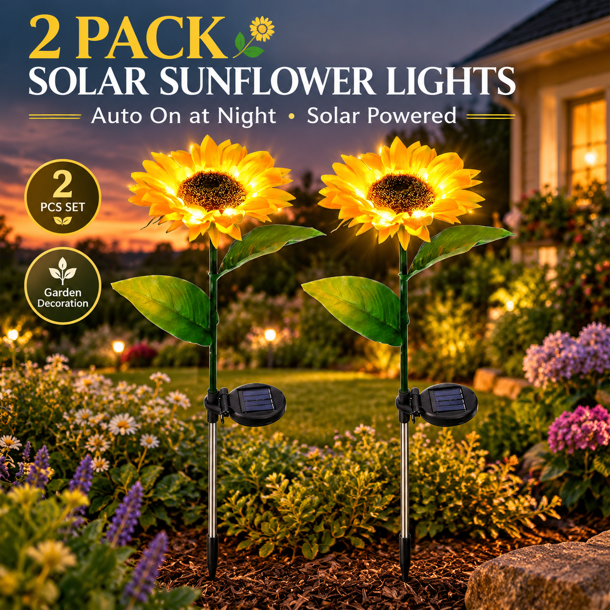 2 Pack Solar Sunflower Garden Lights