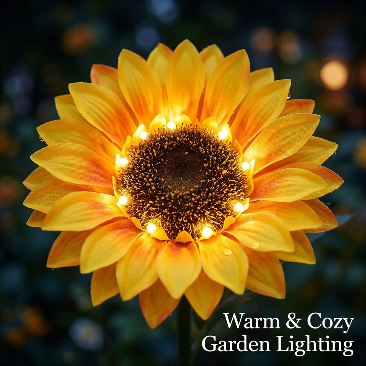 Sunflower solar lights brightening a balcony planter